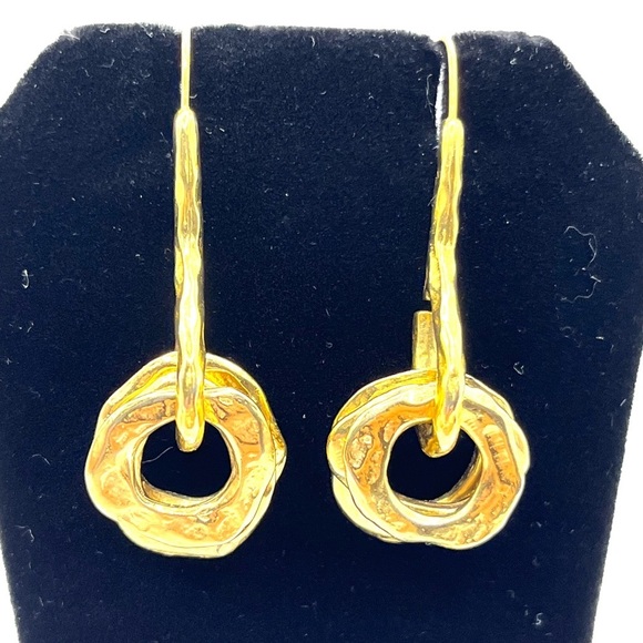 Gold Geometric Minimalist Earrings Shepards Hooks Quality Circular Gold Tone - Picture 2 of 13